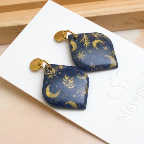 Boucles d’oreilles « nuit céleste » en argile polymère