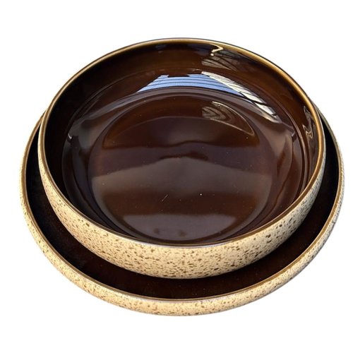Service vaisselle grès émaillé fait main portugal - assiettes plates (27cm) & creuses (22cm) chocolat | artisanat unique