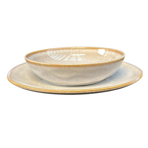 Service vaisselle grès émaillé fait main portugal - assiettes plates (27cm) & creuses (22cm) gris cendre | artisanat unique