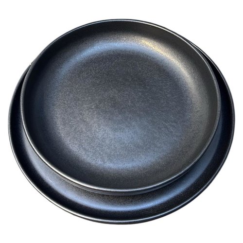 Set assiettes grès émaillé fait main portugal - noires modernes | plate 27cm & creuse 16cm | artisanat unique