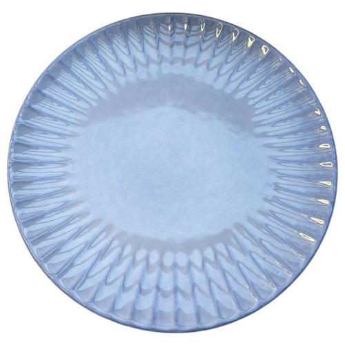 Assiette plate grès émaillé fait main portugal - 27cm bleu céleste | motif solaire | vaisselle artisanale