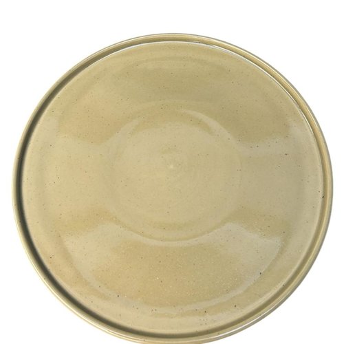 Assiette plate grès émaillé fait main portugal - 27cm vert olive | céramique artisanale moderne