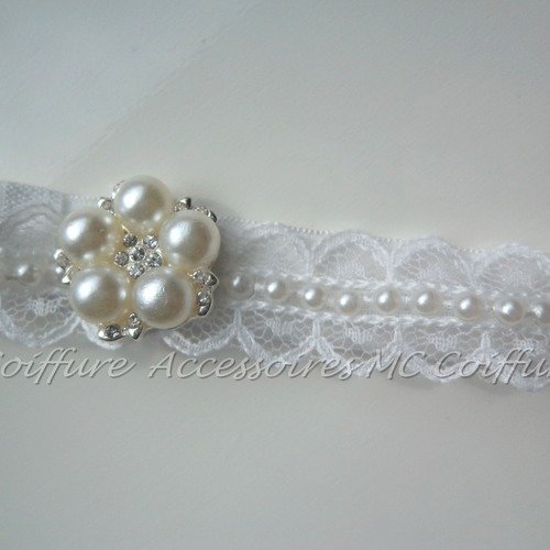 Bandeau Dentelle Bebe Blanc Fleur En Perles Ivoire Strass Un Grand Marche