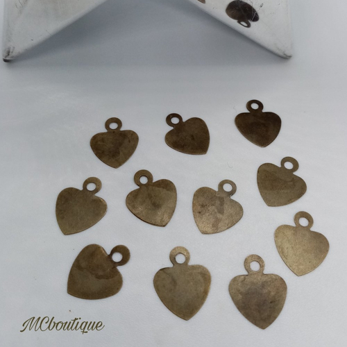 10 breloques de finition cœur métal bronze 17mm