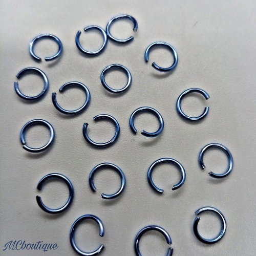 50 anneaux de jonction ouverts métal 6mm bleu grisé