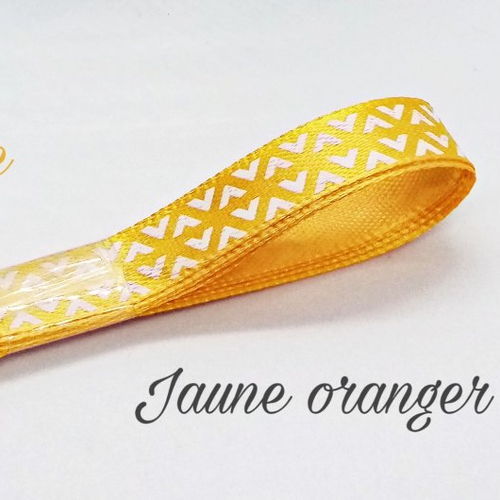 1 mètre de ruban, motif petits triangles, satin, 10mm, jaune oranger