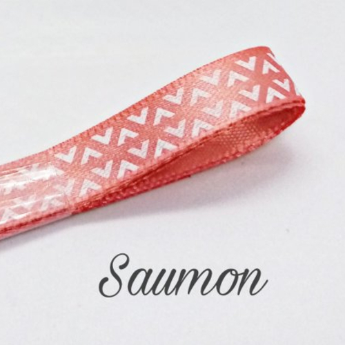 1 mètre de ruban, motif petits triangles, satin, 10mm, saumon