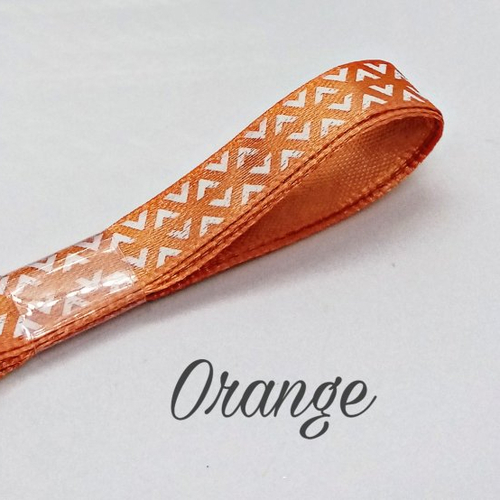 1 mètre de ruban satin 10mm motif triangles orange