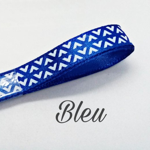 1 mètre de ruban satin 10mm motif triangles bleu