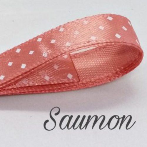 1 mètre de ruban satin 10mm motif losanges saumon