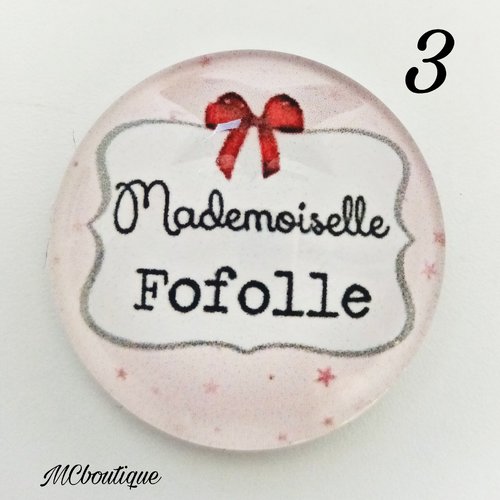 Cabochon mademoiselle fofolle verre 25mm 20mm 12mm