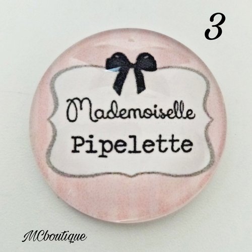 Cabochon mademoiselle pipelette verre 25mm 20mm 12mm