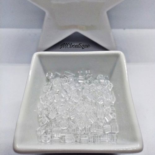 Perles miyuki cubes 4mm verre 20g blanc transparent