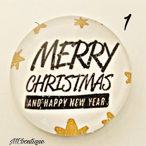 Cabochon rond en verre 25mm merry christmas and happy new year