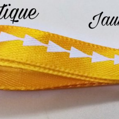 1 mètre de ruban satin 10mm imprimé triangle jaune oranger