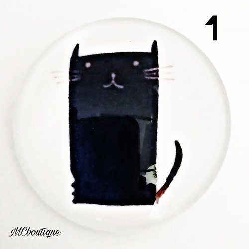 Cabochon chat noir verre 25mm 20mm 12mm