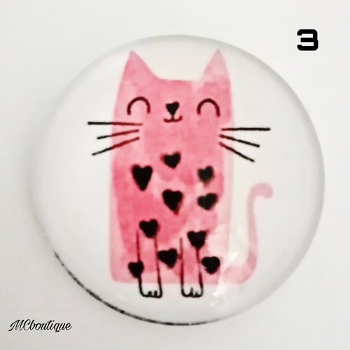 Cabochon chat rose verre 25mm 20mm 12mm