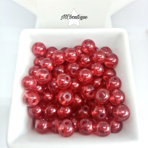 30 perles en verre flashées 8mm rouge