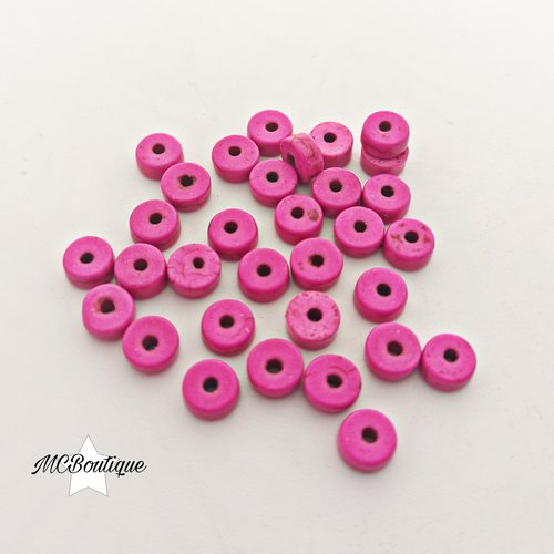 Heishi rose fuchsia 30 perles rondelles en turquoise synthétique 6mm