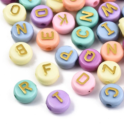 150 perles rondelles alphabet acrylique multicolore 10x6mm