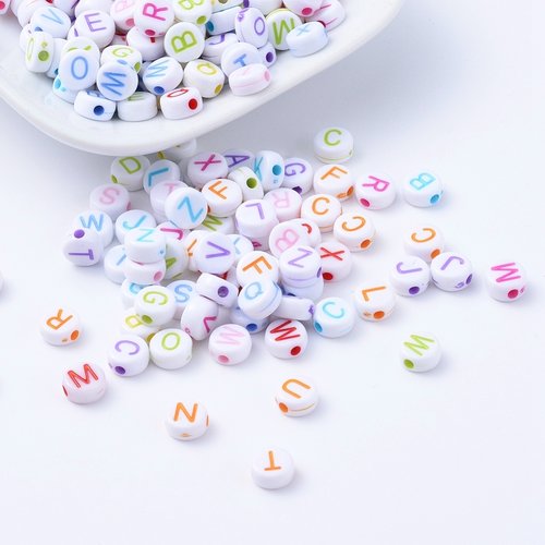300 perles alphabet acrylique multicolore 7mm