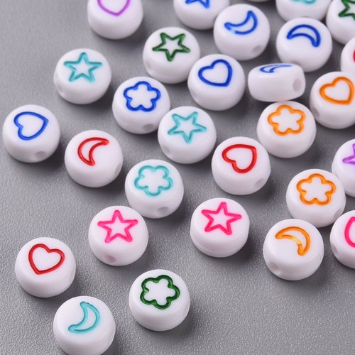 25, 100 perles rondelles formes mixtes acrylique multicolore 7mm