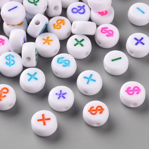 25 perles symboles style alphabet blanc multicolore