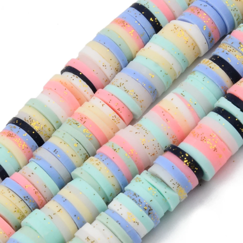 Heishi à paillettes 200 perles rondelles pâte polymère 6mm multicolore