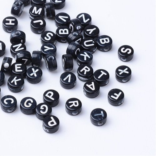 300 perles alphabet acrylique noir 7mm