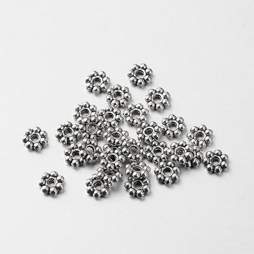 50 perles rondelles intercalaires fleur métal argenté 6mm