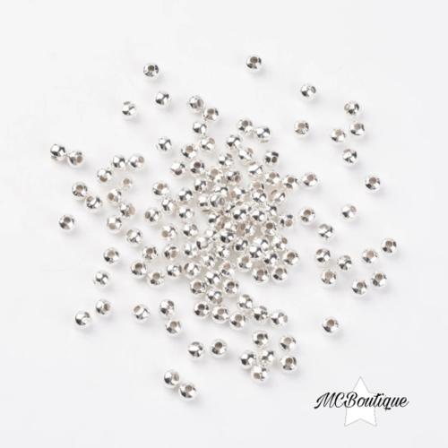 200 perles rondes intercalaires métal argenté 4mm