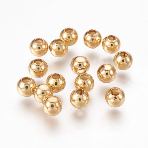 20 perles rondes acier inoxydable doré 4mm