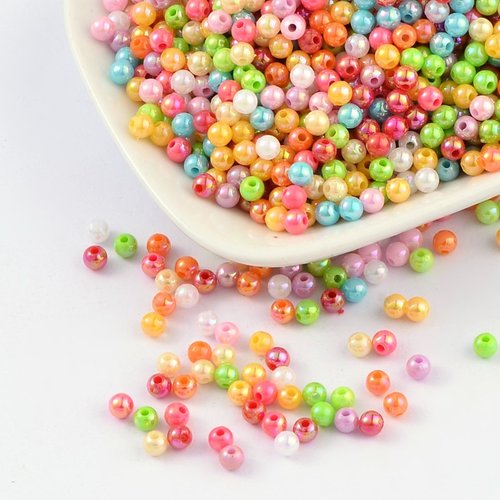 200 perles rondes acrylique effet nacré 4mm multicolore