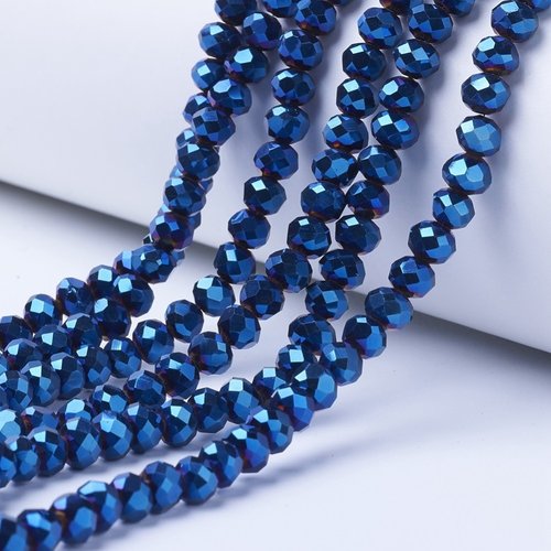50 perles rondes à facettes en verre 4mm bleu plaqué
