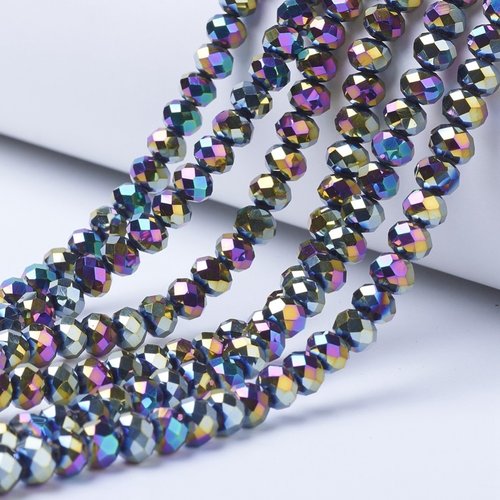 50 perles rondes à facettes en verre 4mm plaqué multicolore