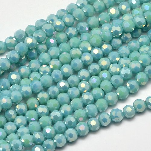 50 perles à facettes verre 4mm turquoise