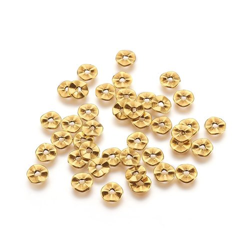 50 perles plates ondulées intercalaires métal doré 7mm