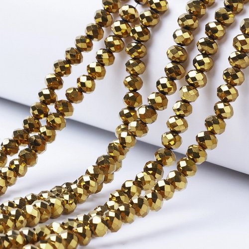 50 perles à facettes verre 4mm doré plaqué