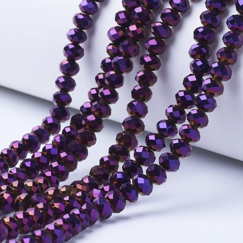 50 perles à facettes verre 4mm violet plaqué