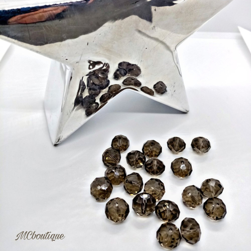 10 perles rondelles à facettes en verre 10mm marron transparent