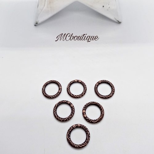 5 anneaux fermés connecteurs sculptés métal 14mm couleur cuivrée