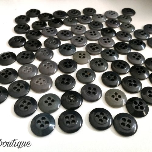 15 boutons ronds gris plastique