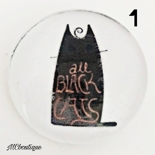 Cabochon chat all black cats verre 25mm 20mm 12mm