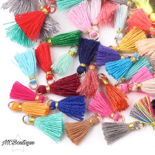 10 mini pompons coton multicolore