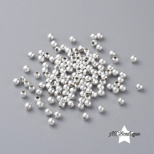 200 perles rondes intercalaires métal argenté 3.2mm