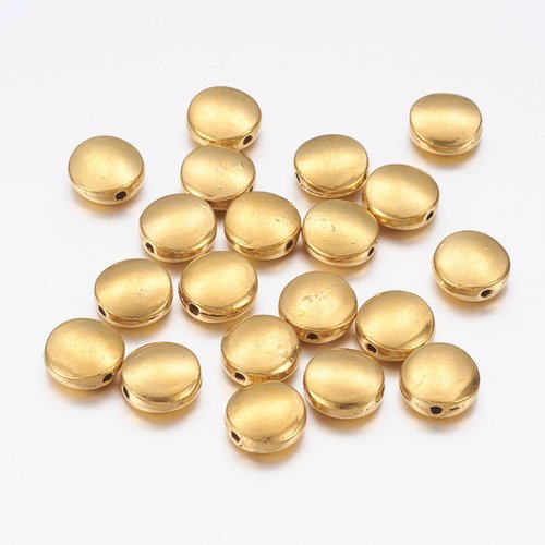 25 perles rond plat métal doré 9x4mm