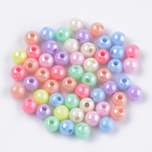 200 perles rondes acrylique effet nacré 6mm multicolore