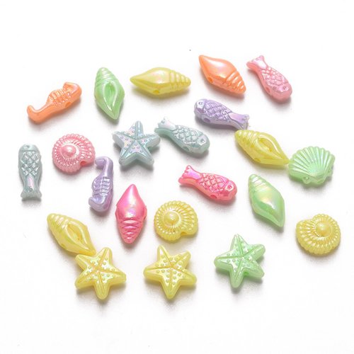 50 perles fantaisie formes mixtes thème marin acrylique multicolore