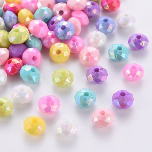 50 perles facettes plaquées acrylique 8mm multicolore