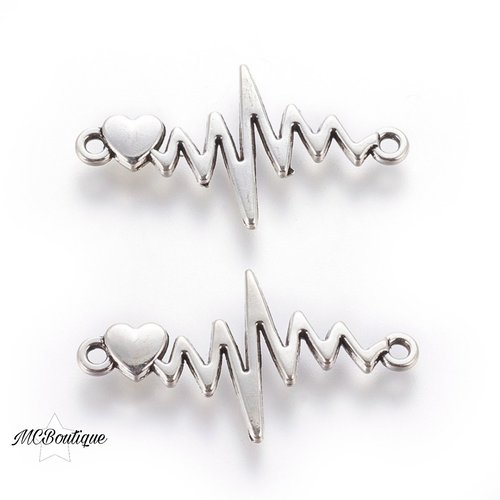 5 connecteurs électrocardiogramme métal argenté 31mm